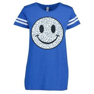 Retro Leopard Print Emoji Smiley Enza Ladies Jersey Football T-Shirt