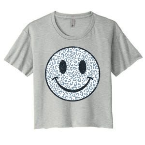 Retro Leopard Print Emoji Smiley Women's Crop Top Tee