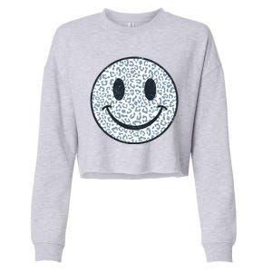 Retro Leopard Print Emoji Smiley Cropped Pullover Crew