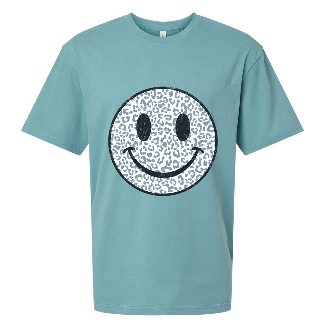 Retro Leopard Print Emoji Smiley Sueded Cloud Jersey T-Shirt