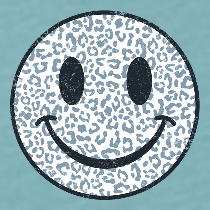 Retro Leopard Print Emoji Smiley Sueded Cloud Jersey T-Shirt