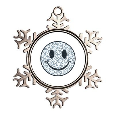 Retro Leopard Print Emoji Smiley Metallic Star Ornament