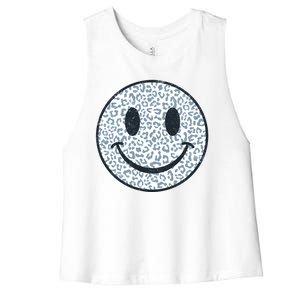 Retro Leopard Print Emoji Smiley Women's Racerback Cropped Tank