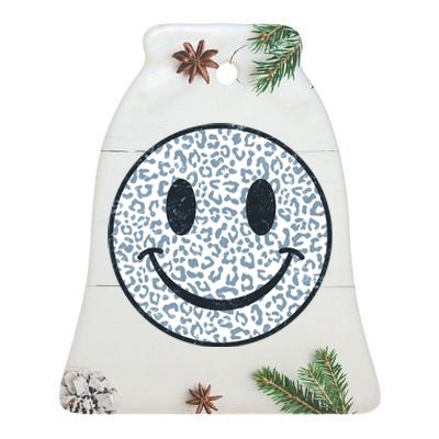 Retro Leopard Print Emoji Smiley Ceramic Bell Ornament