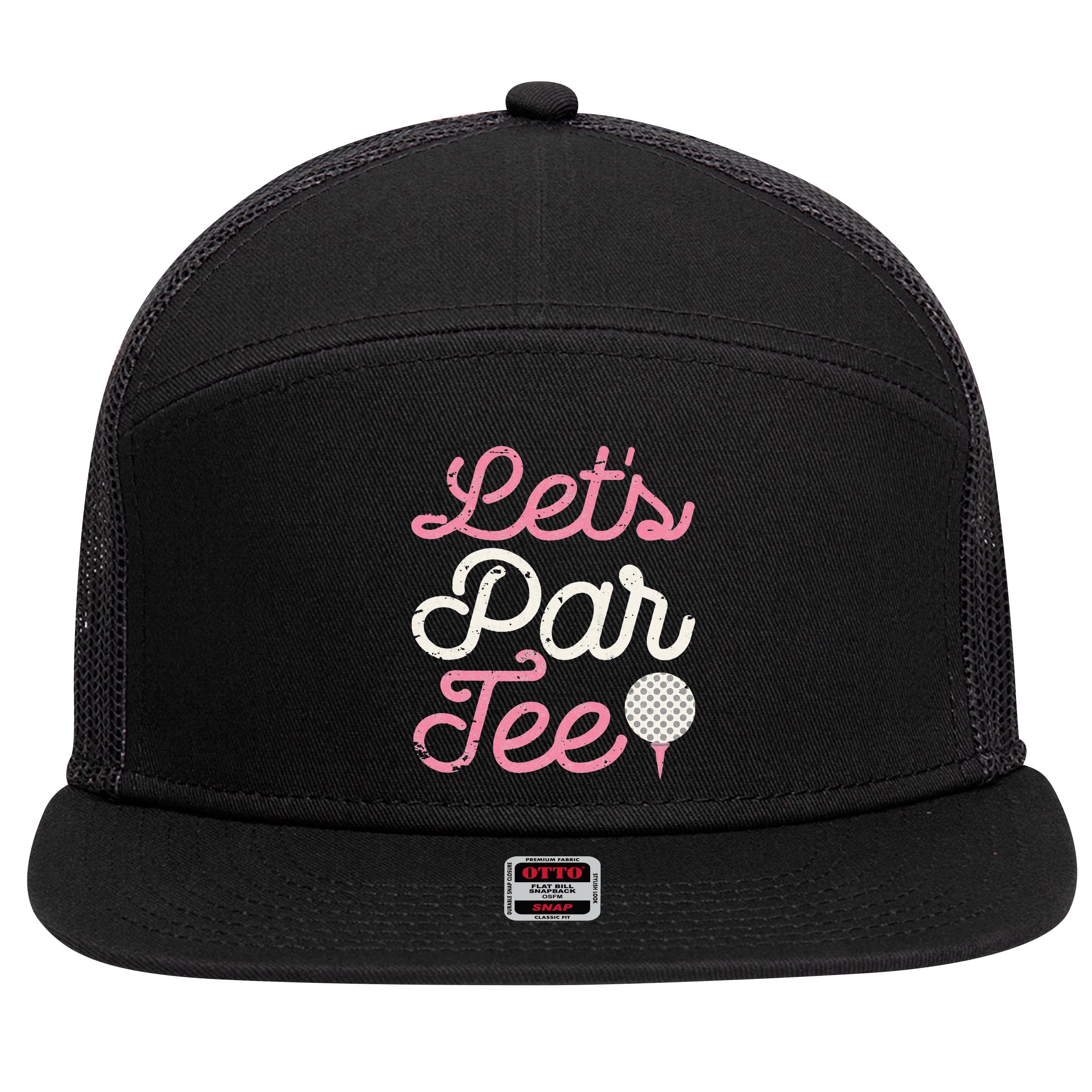 retro Let's Par Tee Golf Player Golfer Dad Papa 7 Panel Mesh Trucker Snapback Hat