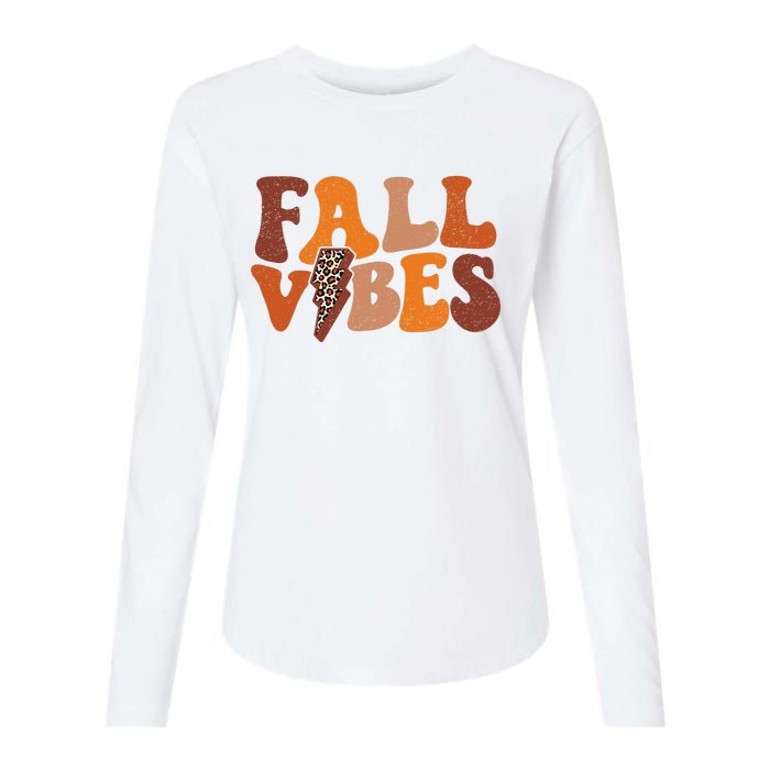 Retro Leopard Print Fall Season Vibes Womens Cotton Relaxed Long Sleeve T-Shirt