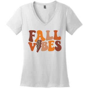 Retro Leopard Print Fall Season Vibes Women's V-Neck T-Shirt