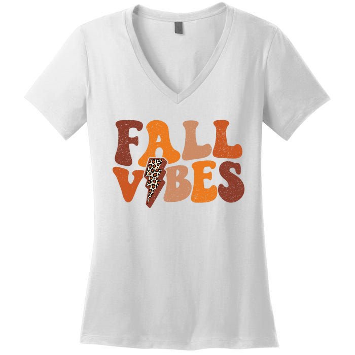 Retro Leopard Print Fall Season Vibes Women's V-Neck T-Shirt