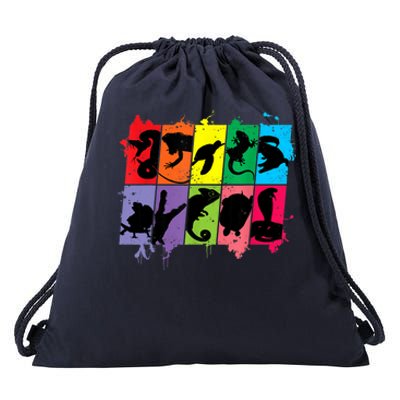 Reptile Lover Pet Snake Lizard Colorful Retro T Drawstring Bag