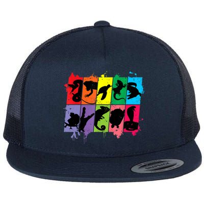 Reptile Lover Pet Snake Lizard Colorful Retro T Flat Bill Trucker Hat