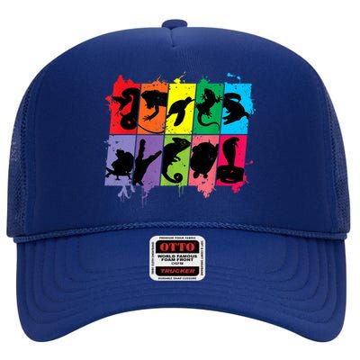 Reptile Lover Pet Snake Lizard Colorful Retro T High Crown Mesh Back Trucker Hat