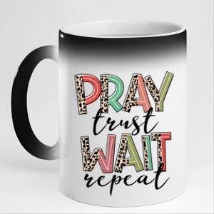 Retro Leopard Pray Wait Trust Repeat Christian Motivational Gift 11oz Black Color Changing Mug