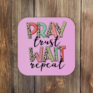 Retro Leopard Pray Wait Trust Repeat Christian Motivational Gift Coaster