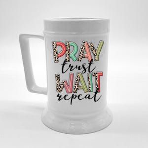 Retro Leopard Pray Wait Trust Repeat Christian Motivational Gift Beer Stein