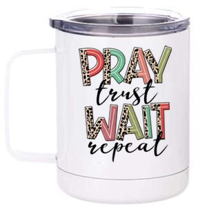 Retro Leopard Pray Wait Trust Repeat Christian Motivational Gift 12 oz Stainless Steel Tumbler Cup