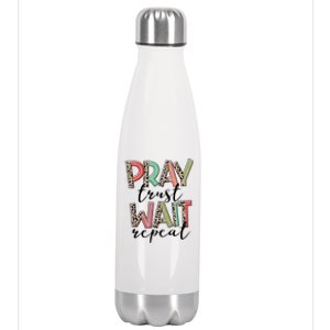 Retro Leopard Pray Wait Trust Repeat Christian Motivational Gift Stainless Steel Insulated Water Bottle