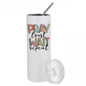 Retro Leopard Pray Wait Trust Repeat Christian Motivational Gift Stainless Steel Tumbler