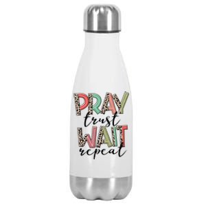 Retro Leopard Pray Wait Trust Repeat Christian Motivational Gift Stainless Steel Insulated Water Bottle