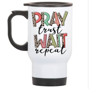 Retro Leopard Pray Wait Trust Repeat Christian Motivational Gift Stainless Steel Travel Mug