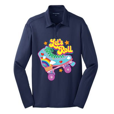 Retro Let’s Roll Rollerskating Cute Roller Skater 70s 80s Silk Touch Performance Long Sleeve Polo