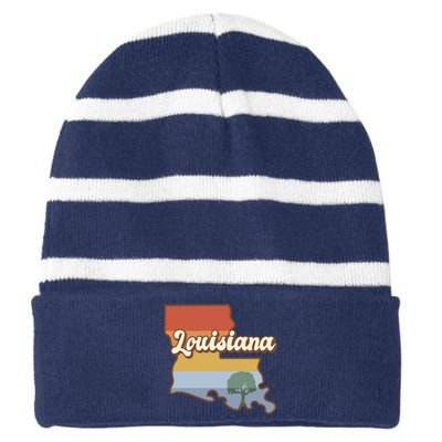 Retro Louisiana Striped Beanie with Solid Band