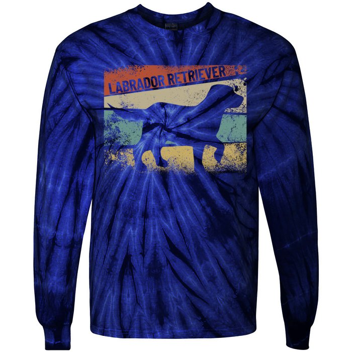 Retro Labrador Retriever Dog Breed Silhouette Lab Tie-Dye Long Sleeve Shirt