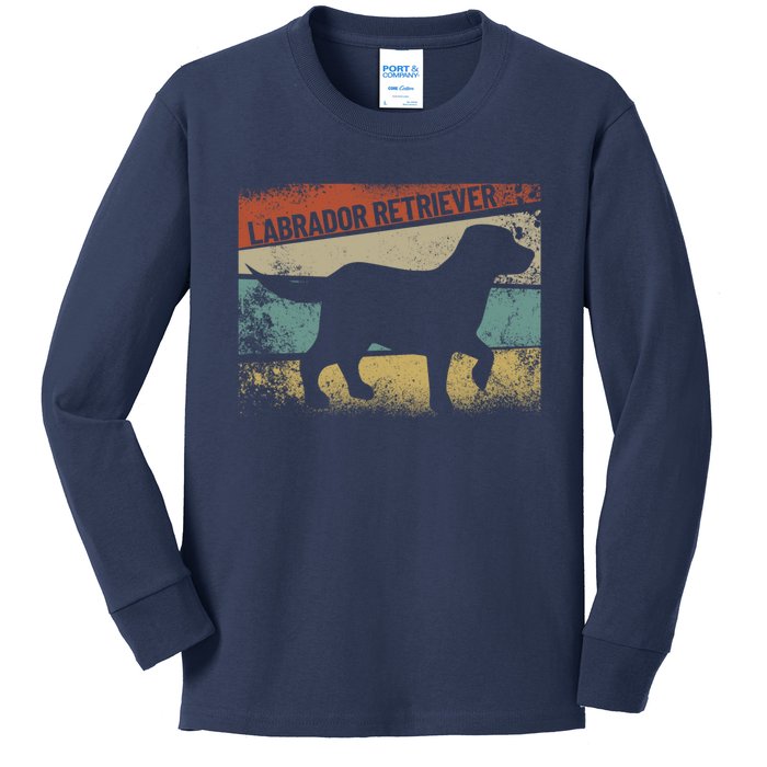 Retro Labrador Retriever Dog Breed Silhouette Lab Kids Long Sleeve Shirt