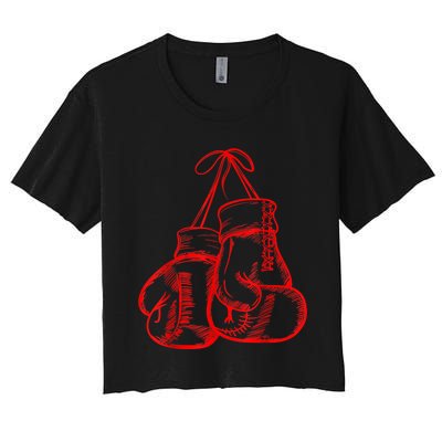 Retro Love Red Boxing Gloves Gifts Boxer Gift TShirt Women's Crop Top Tee