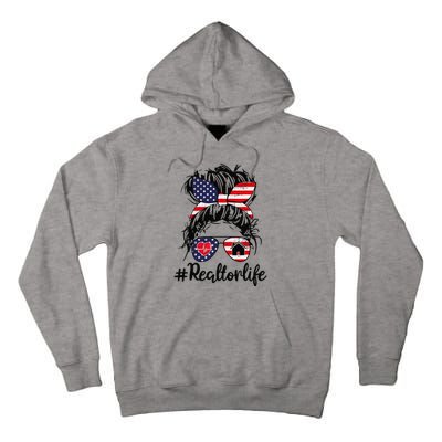 Realtor Life Real Estate 4th of July Messy Bun Flag US Tall Hoodie