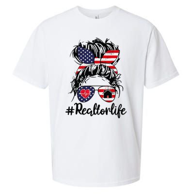 Realtor Life Real Estate 4th of July Messy Bun Flag US Sueded Cloud Jersey T-Shirt