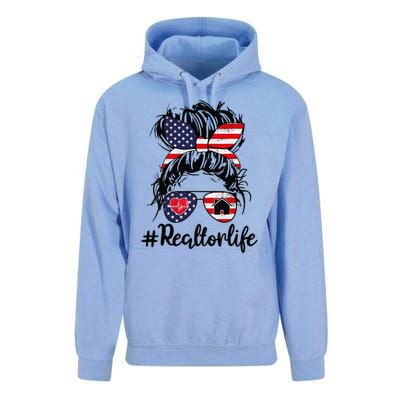 Realtor Life Real Estate 4th of July Messy Bun Flag US Unisex Surf Hoodie