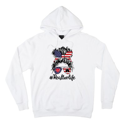 Realtor Life Real Estate 4th of July Messy Bun Flag US Hoodie