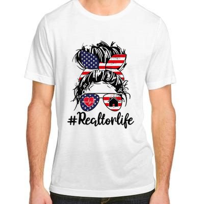 Realtor Life Real Estate 4th of July Messy Bun Flag US Adult ChromaSoft Performance T-Shirt