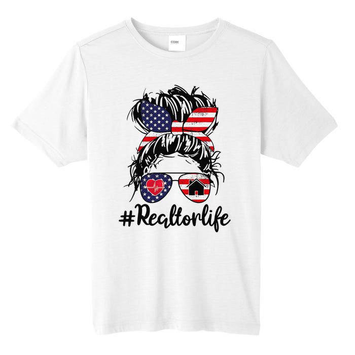 Realtor Life Real Estate 4th of July Messy Bun Flag US Tall Fusion ChromaSoft Performance T-Shirt