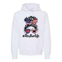 Realtor Life Real Estate 4th of July Messy Bun Flag US Premium Hoodie