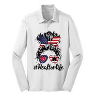 Realtor Life Real Estate 4th of July Messy Bun Flag US Silk Touch Performance Long Sleeve Polo