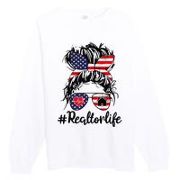 Realtor Life Real Estate 4th of July Messy Bun Flag US Premium Crewneck Sweatshirt