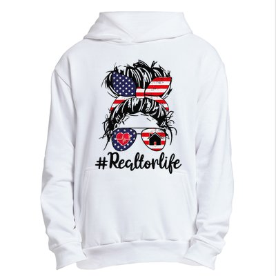 Realtor Life Real Estate 4th of July Messy Bun Flag US Urban Pullover Hoodie