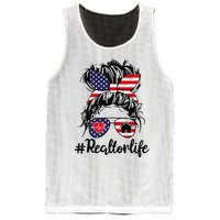 Realtor Life Real Estate 4th of July Messy Bun Flag US Mesh Reversible Basketball Jersey Tank