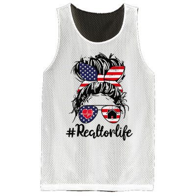 Realtor Life Real Estate 4th of July Messy Bun Flag US Mesh Reversible Basketball Jersey Tank