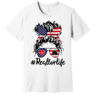 Realtor Life Real Estate 4th of July Messy Bun Flag US Premium T-Shirt