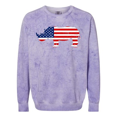 Rhino Lover Rhinoceros Horn Safari Wildlife Independence Day Colorblast Crewneck Sweatshirt