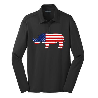 Rhino Lover Rhinoceros Horn Safari Wildlife Independence Day Silk Touch Performance Long Sleeve Polo