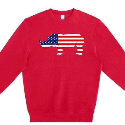 Rhino Lover Rhinoceros Horn Safari Wildlife Independence Day Premium Crewneck Sweatshirt