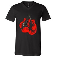 Retro Love Red Boxing Gloves Boxer Funny Boxing Lovers V-Neck T-Shirt