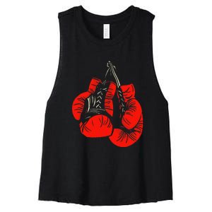 Retro Love Red Boxing Gloves Boxer Funny Boxing Lovers Women's Racerback Cropped Tank