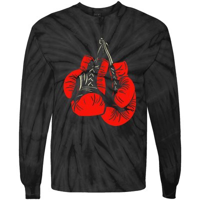 Retro Love Red Boxing Gloves Boxer Funny Boxing Lovers Tie-Dye Long Sleeve Shirt