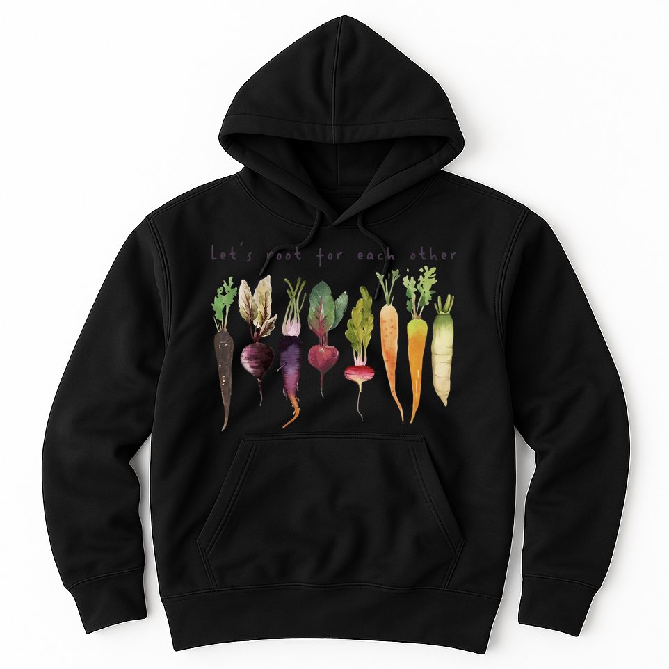 Retro Let's Root For Each Other Cute Veggie Funny Vegan Hoodie