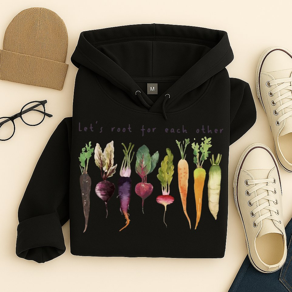 Retro Let's Root For Each Other Cute Veggie Funny Vegan Hoodie