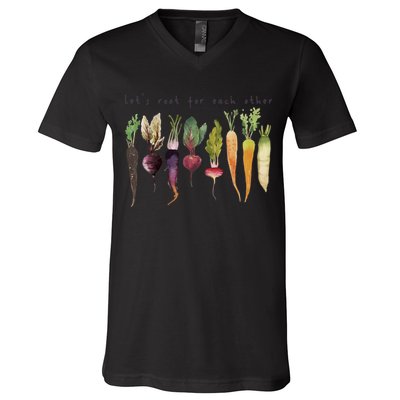 Retro Let's Root For Each Other Cute Veggie Funny Vegan V-Neck T-Shirt